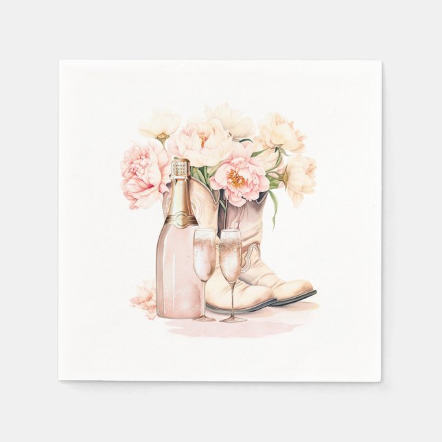 Serviette En Papier Cowgirl Boots Bubbly Peonies BRIDAL SHOWER (Devant)
