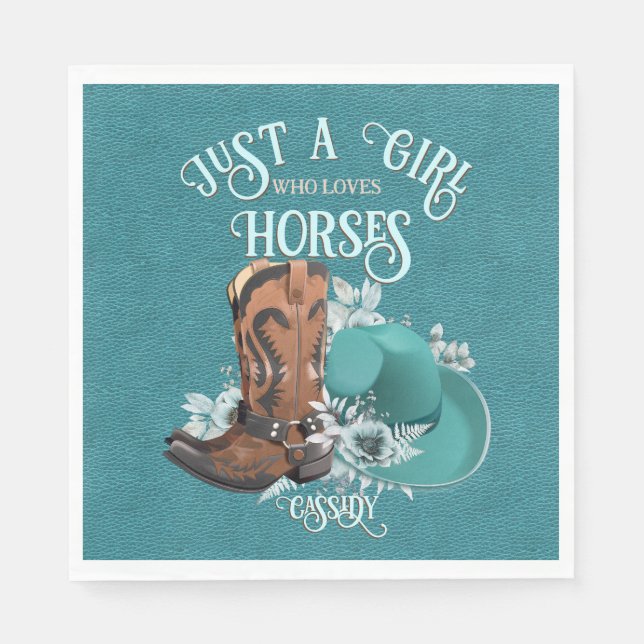 Serviette En Papier Cowgirl citation turquoise cuir cowboy bottes chap (Devant)