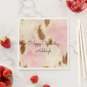 Serviette En Papier Cowgirl Crème rose Brown Cowhide Or Anniversaire