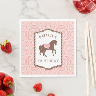 Serviette En Papier Cowgirl rose   Horse Silhouette 1er anniversaire