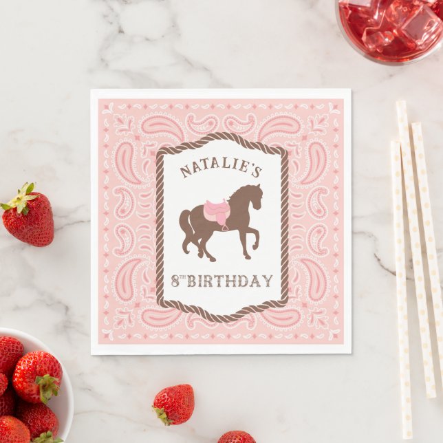 Serviette En Papier Cowgirl rose | Horse Silhouette 8e anniversaire (En situation)