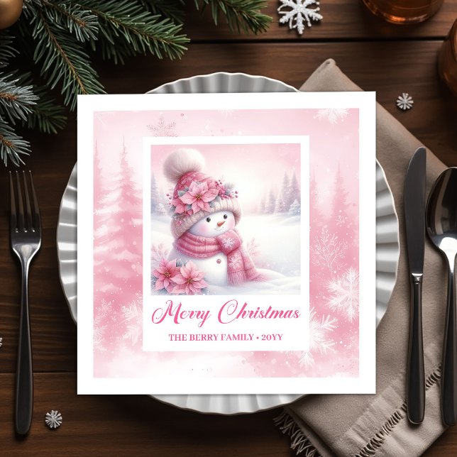 Serviette En Papier Cozy Pink Snowman Kids Pinkmas Winter Forest Scene (Cozy Pink Snowman Kids Pinkmas Winter Forest Scene Christmas Napkins

)