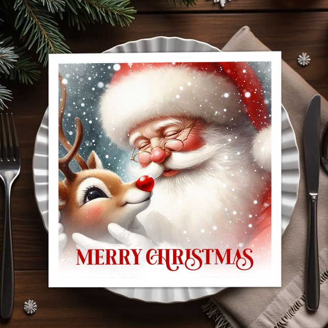 Serviette En Papier Cozy Santa and Rudolph Christmas Dinner Party   (Cozy Santa and Rudolph Christmas Dinner Party Napkins

)