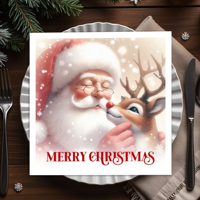 Serviette En Papier Cozy Santa Rudolph Holiday Table Napkins (Cozy Santa Rudolph Holiday Table Napkins)