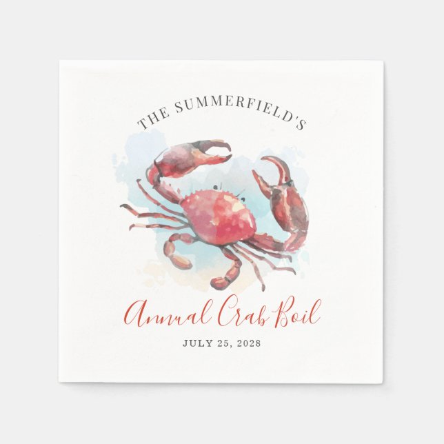 Serviette En Papier Crab Boire de fruits de mer Famille d'été Aquarell (Devant)
