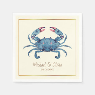 Serviette En Papier Crabe Bleu Aquarelle Nautique Mariage Plage Person
