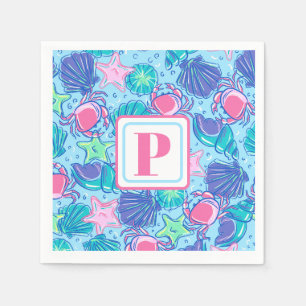 Serviette En Papier Crabe coquille de la plage de Preppy Monogram