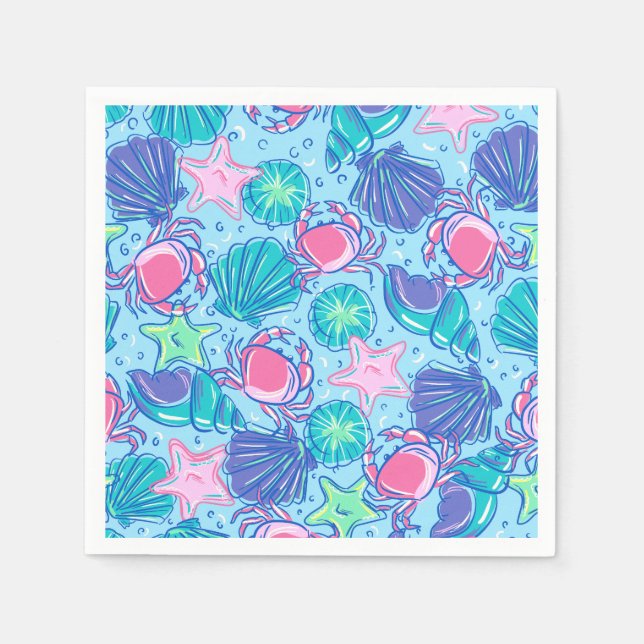 Serviette En Papier Crabe des coquillages de Preppy Beach (Devant)