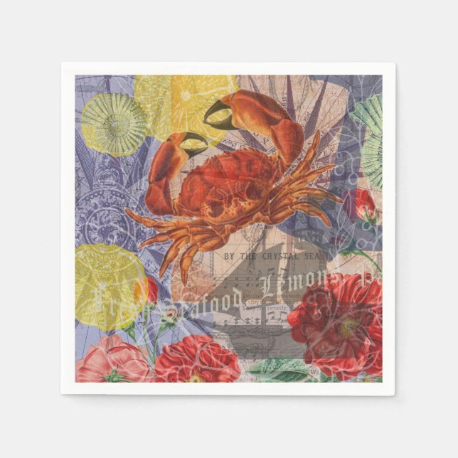 Serviette En Papier Crabe Plage Nautique Art de la mer (Devant)