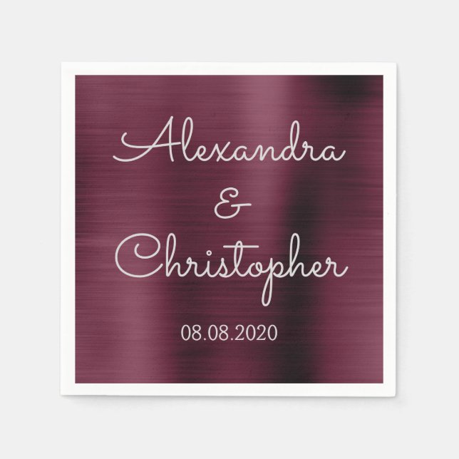Serviette En Papier Cranberry Burgundy Mariage ou réception (Devant)