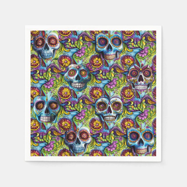 Serviette En Papier Crâne à sucre (Devant)