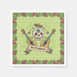 Serviette En Papier Crâne à sucre et guitares Dia de Muertos   Serviet