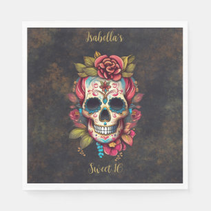 Serviette En Papier Crâne à sucre fleuri Sweet 16 Anniversaire