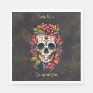 Serviette En Papier Crâne à sucre floral Quinceanera Anniversaire Angl