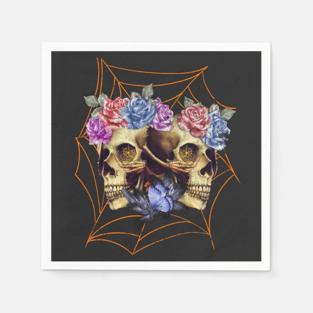 Serviette En Papier Crâne avec Rose, Halloween gothique (Devant)
