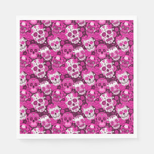 Serviette En Papier Crâne de sucre rose motif ornemental floral