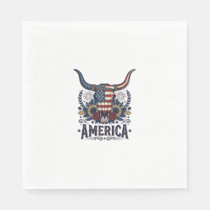 Serviette En Papier Crâne de taureau patriotique Amérique vintage 4 ju