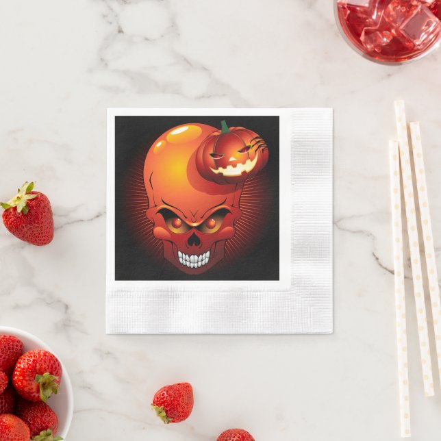 Serviette En Papier Crâne d'Halloween et Citrouille (En situation)