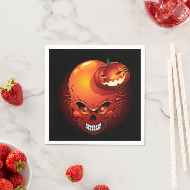 Serviette En Papier Crâne d'Halloween et Citrouille (En situation)