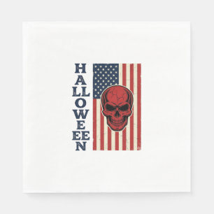 Serviette En Papier Crâne d'Halloween Patriotique Vintage Épouvantable