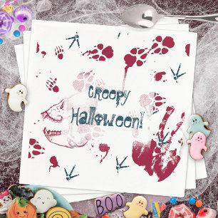 Serviette En Papier Crâne Effrayant Traces de Sang Fête d'Halloween