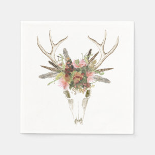 Serviette En Papier Crâne et fleurs de cerfs communs