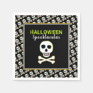 Serviette En Papier Crâne et os, fête d'Halloween de Neon
