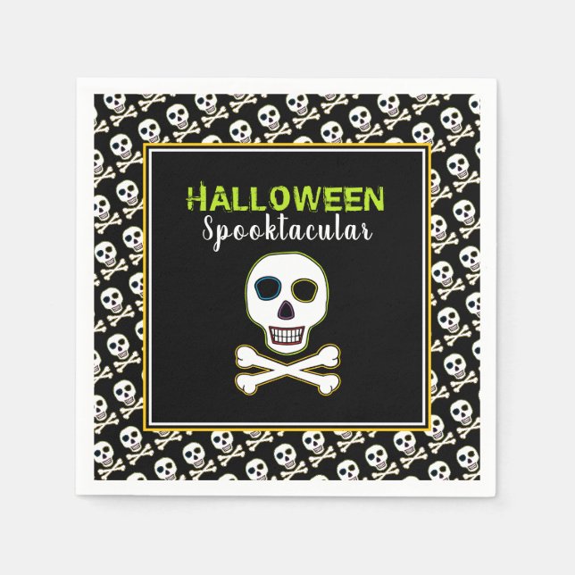 Serviette En Papier Crâne et os, fête d'Halloween de Neon (Devant)