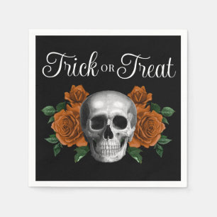 Serviette En Papier Crâne Floral Gothique Noir Trick Or Treat Hallowee