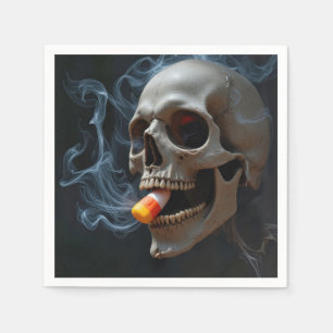 Serviette En Papier Crâne fumant Halloween mordant le maïs de bonbon