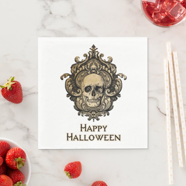 Serviette En Papier Crâne gothique victorien Halloween Napkins (En situation)