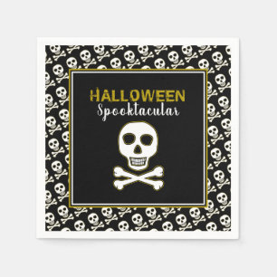 Serviette En Papier Crâne & Os, Soirée Halloween en Or