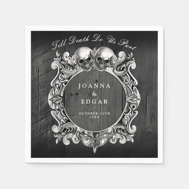 Serviette En Papier Crânes de bois rustique noir Mariage gothique (Devant)