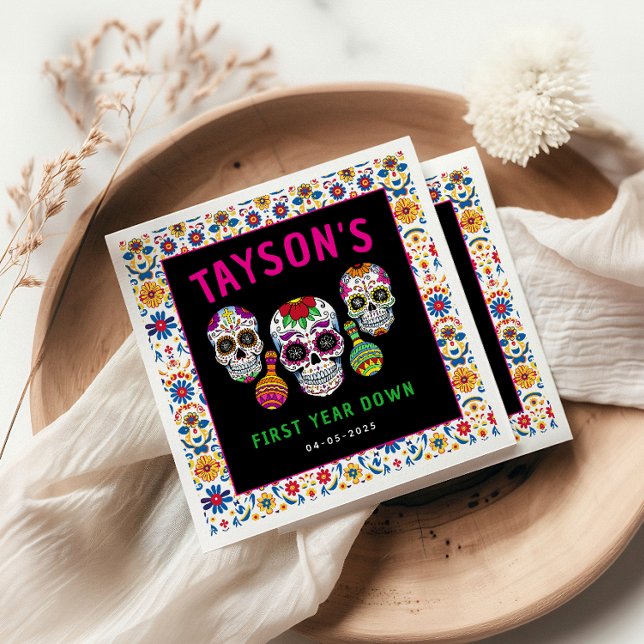 Serviette En Papier Crânes de sucre Jour 1er anniversaire fête colorée (Créateur téléchargé)
