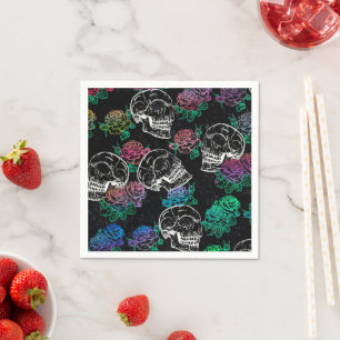 Serviette En Papier Crânes et Roses sombres   Funky Glam Ombre Grunge
