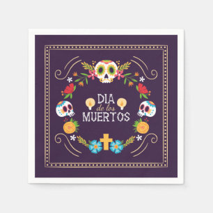 Serviette En Papier Crânes florales colorées Dia de Muertos   Serviett