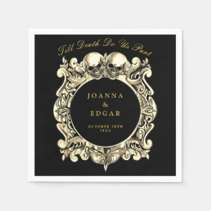 Serviette En Papier Crânes Noir Et Or Mariage Gothique