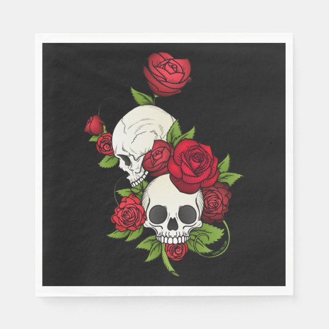 Serviette En Papier Crânes Roses Día de Muertos (Devant)