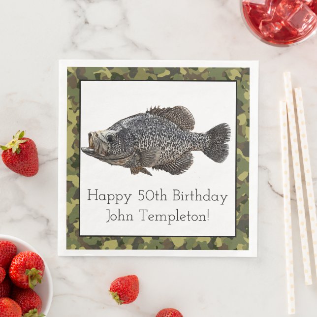 Serviette En Papier Crappie Pêche Sports Anniversaire Camo Vert Person (En situation)