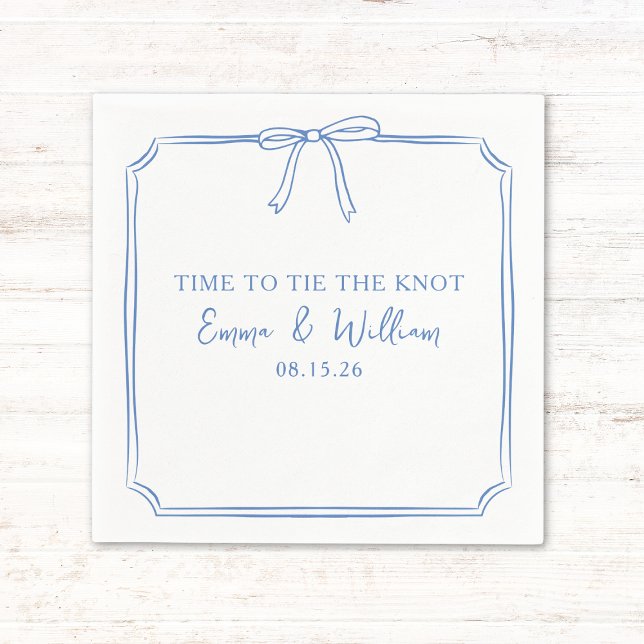 Serviette En Papier cravate Le noeud" Elegant Bow Dusty Blue Mariage (Dusty blue napkins with a chic trendy bow—perfect for your "Tie the Knot" moment. Personalize now!)