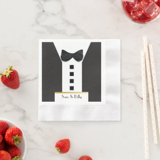 Serviette En Papier Cravate noire Tuxedo 🎩 Monogramme classique