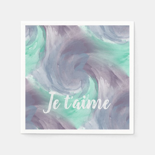 Serviette En Papier Cravate-teinture violet vert peint Aquarelle dans  (Devant)