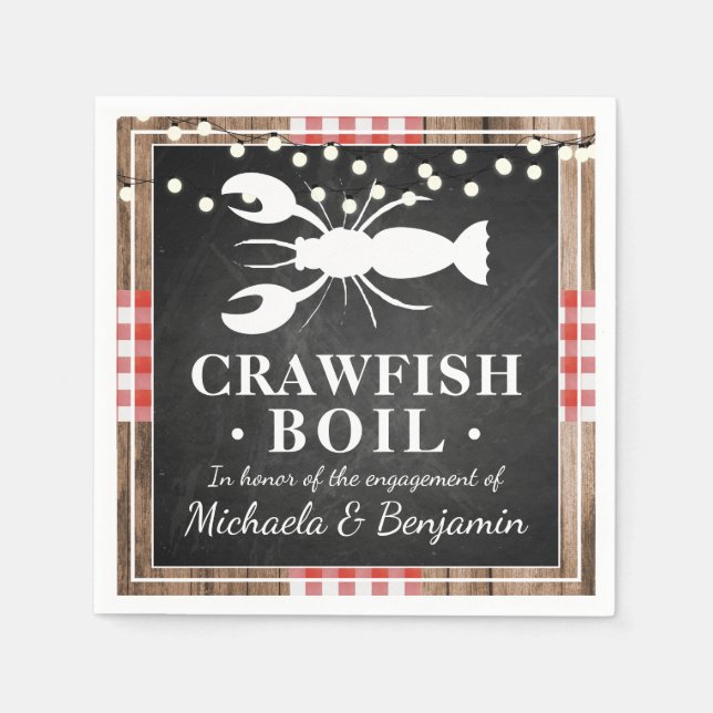 Serviette En Papier Crawfish Boil Homard Rustic Wood Engagement Party (Devant)