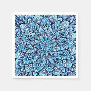 Serviette En Papier Crayon de couleur bleue Mandala Design Œuvre d'art