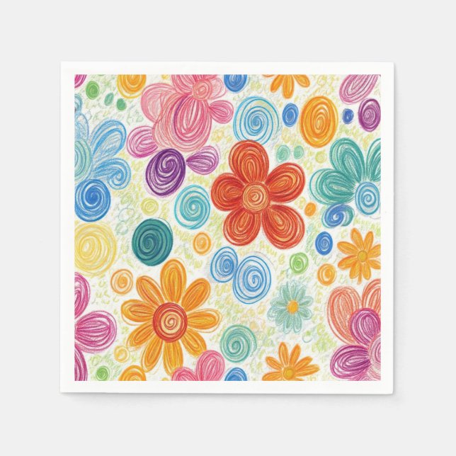 Serviette En Papier Crayon Doodle Daisy Design (Devant)