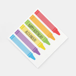 Serviette En Papier Crayons arc-en-ciel de couleurs vives fête d'anniv