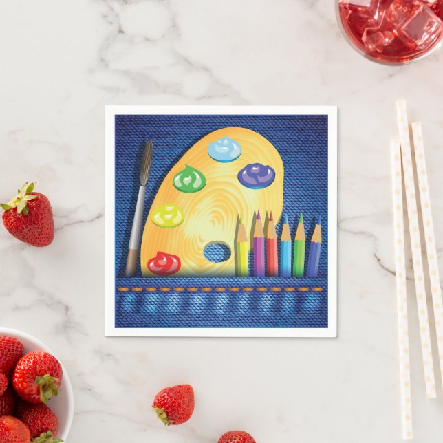 Serviette En Papier Crayons Et Peinture Artiste Papier Serviettes (En situation)