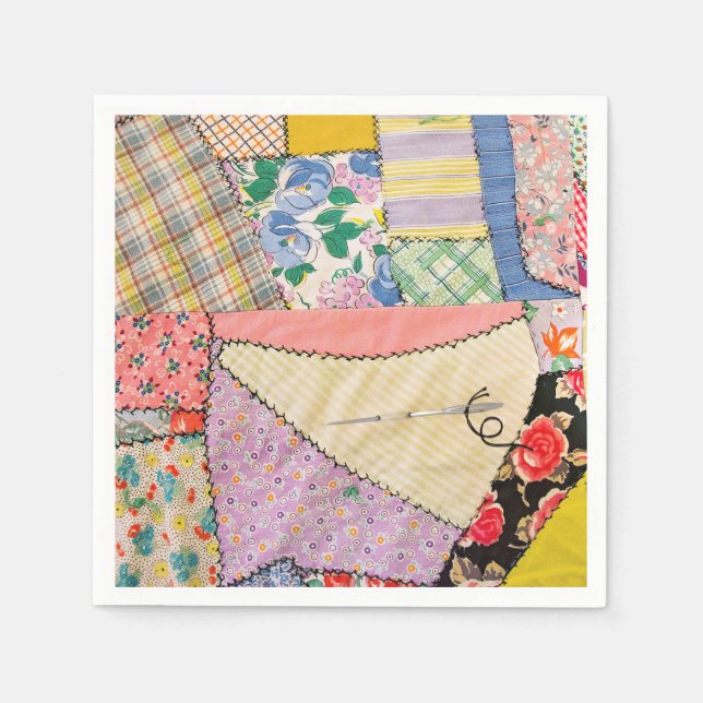 Serviette En Papier Crazy Patchwork Quilt Avec Zigzag Stitch (Devant)