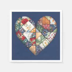 Serviette En Papier Crazy Quilt Heart Sur Bleu