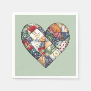 Serviette En Papier Crazy Quilt Heart Sur Sage Green
